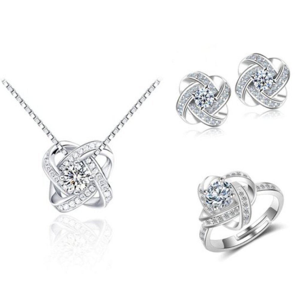 NEW [Set of 3]925 Sterling Silver Diamond Infinity